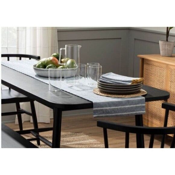 Hearth & Hand™ with Magnolia Blue Stripe Table Runner Dobby Woven Faded Blue New - Picture 3 of 6